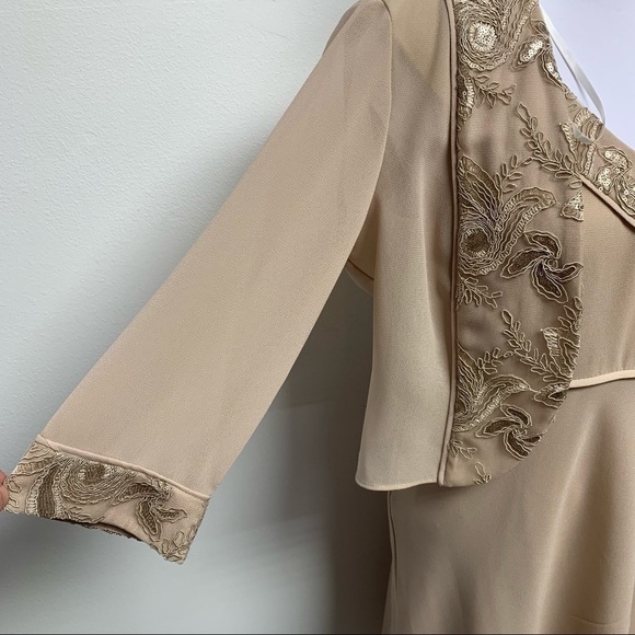 LE BOS | Size 10 | Champagne Embellished Sleeveless Dress & Sheer Jacket NWT - Picture 3 of 15